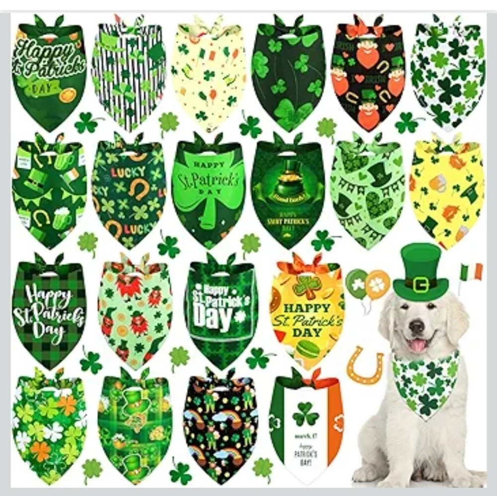 St. Patrick's Day Dog Bandana Set Of 2- Green and Orange